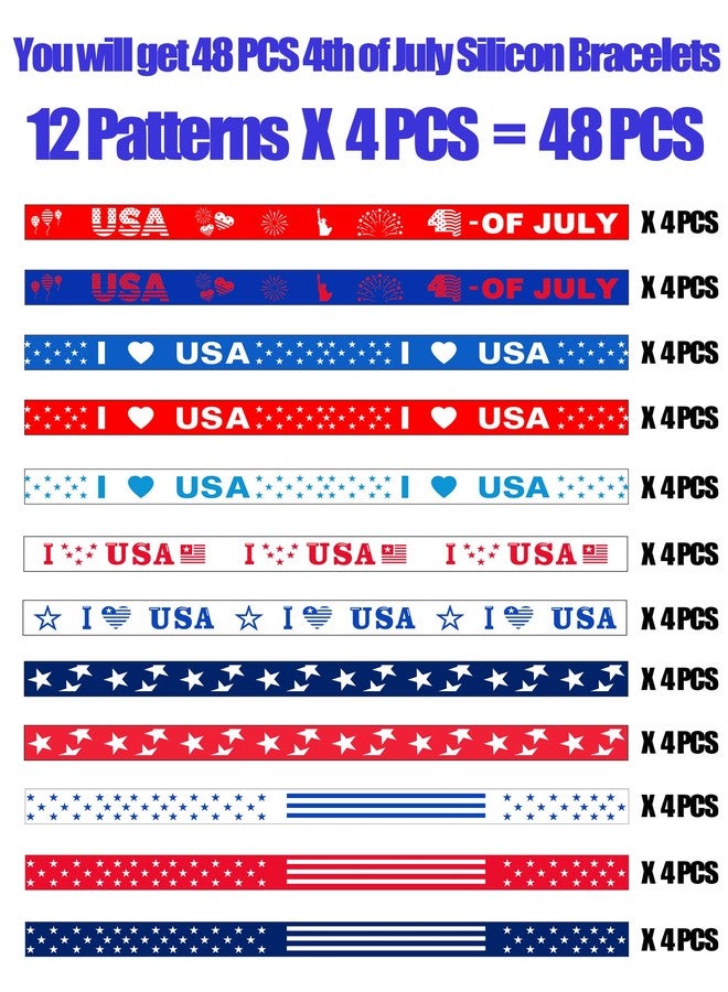 LENOAPHYS 【48PCS】 4th of July Bracelets USA Bracelet 4th of July Outfits for Women Fourth of July Accessories Decorations Party Favor Party Supplies Fourth of July Bracelets Patriotic Bracelet Gifts - Image 2