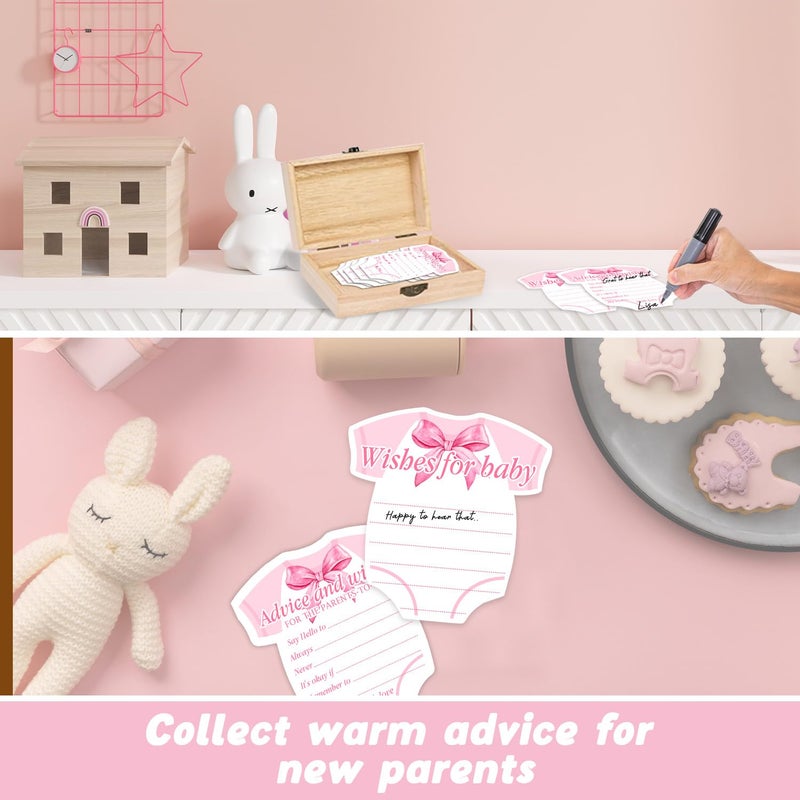BirtDerr Pink Bow Baby Shower Decorations, Coquette Baby Shower Prediction and Advice Cards, 50PCS Pink Bow Advice and Wish Cards with Box for New Parents, Bow Games Activity for Gender Reveal Party - Image 4
