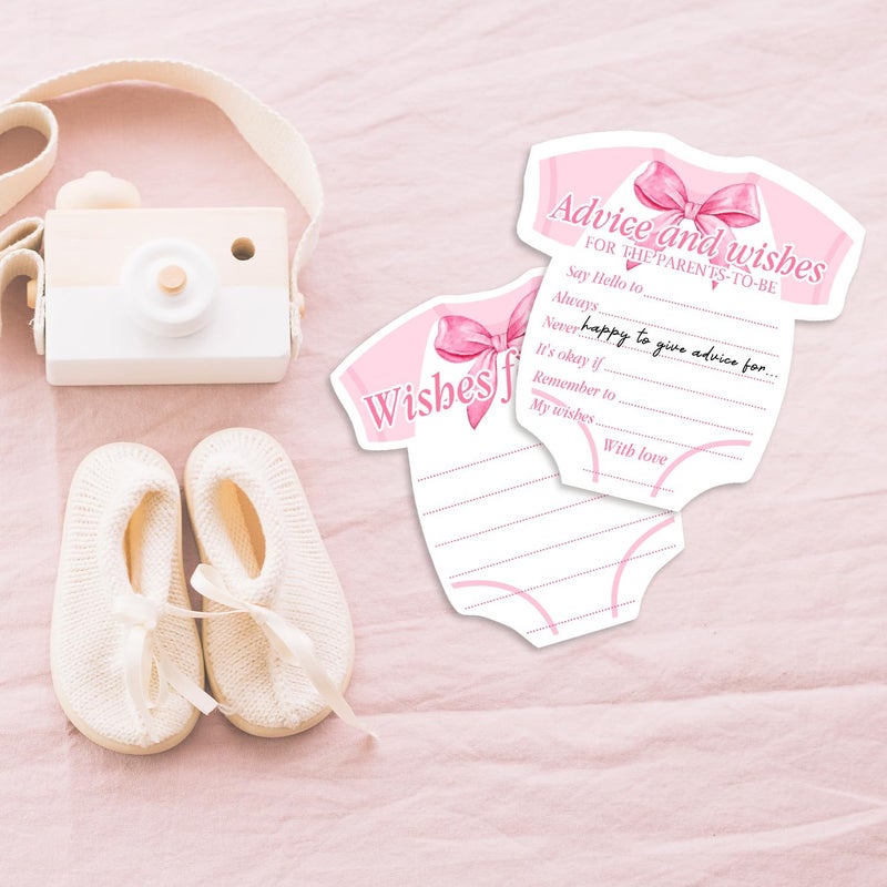 BirtDerr Pink Bow Baby Shower Decorations, Coquette Baby Shower Prediction and Advice Cards, 50PCS Pink Bow Advice and Wish Cards with Box for New Parents, Bow Games Activity for Gender Reveal Party - Image 3