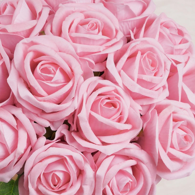 BLEUM CADE 50 Pcs Pink Roses Artificial Flowers, Real Touch Velvet Roses Bouquet Fake Flowers Bulk, Artificial Roses with Long Stems for Birthday Gift Women Mom DIY Bridal Wedding Centerpiece Decorations - Image 4
