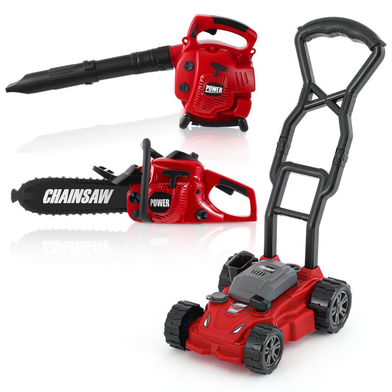 Arrowbash 3 Pcs Toy Gardening Tool Set for Kids Toy Leaf Blower Chainsaw Push Lawn Mower Pretend Set with Lights and Sounds Christmas Birthday Gifts for Boys Girls - Image 3