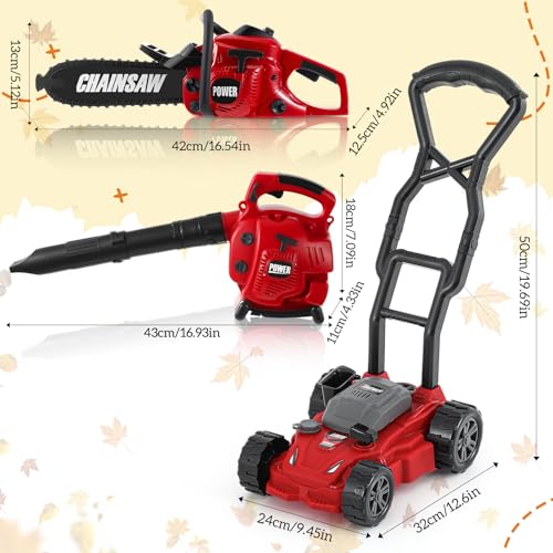 Arrowbash 3 Pcs Toy Gardening Tool Set for Kids Toy Leaf Blower Chainsaw Push Lawn Mower Pretend Set with Lights and Sounds Christmas Birthday Gifts for Boys Girls - Image 5