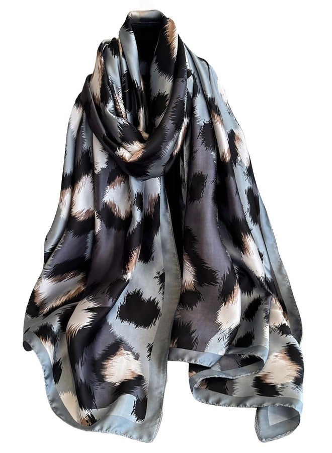 NUWEERIR Women's Large Mulberry Silk Scarf Long Satin Fashion Designer Lightweight Scarf Wraps, Navy, One size