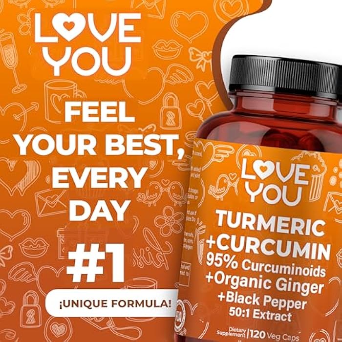 Love You Turmeric Curcumin with Organic Ginger & BioPerine Black Pepper – 120 Vegan Capsules - Image 2