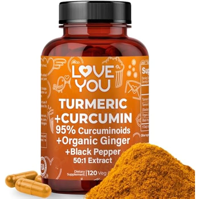 Love You Turmeric Curcumin with Organic Ginger & BioPerine Black Pepper – 120 Vegan Capsules - Image 1