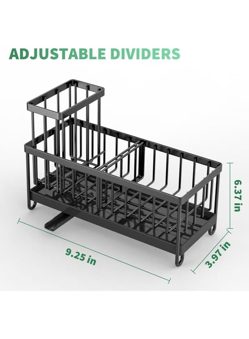 304 Stainless Steel Kitchen Sink Organizer Rack – Rustproof Sponge Holder with High Brush Stand, Dishcloth Divider & Soap Dispenser Storage – Space Saving Sink Caddy - Image 2