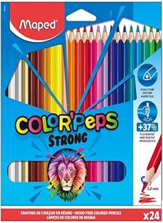 Maped Maped Strong Color'Peps Colouring Pencils - 24 Ultra-Resistant and Ergonomic Colouring Pencils - Pack of 24 Pencils 