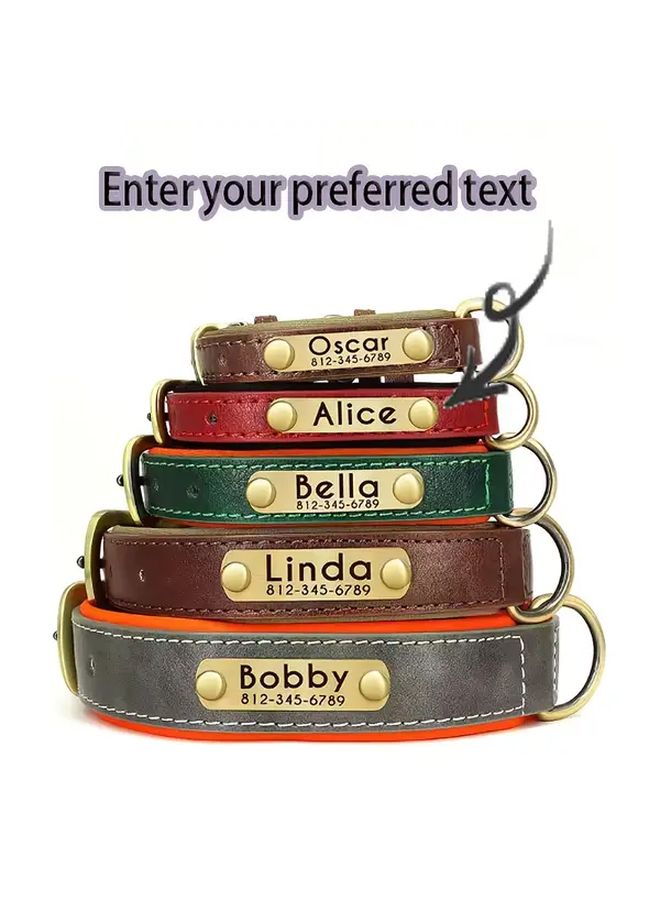 Custom Engraved Black PU Leather Dog Collar With Reflective Strips Size M - Image 1