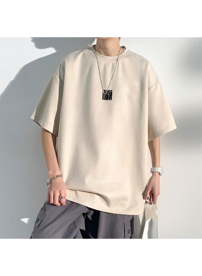 GURUNVANI - Men T Shirt Streetwear Harajuku Tops Short Sleeve Crewneck T-Shirt, T3408Beige, Small - Image 1