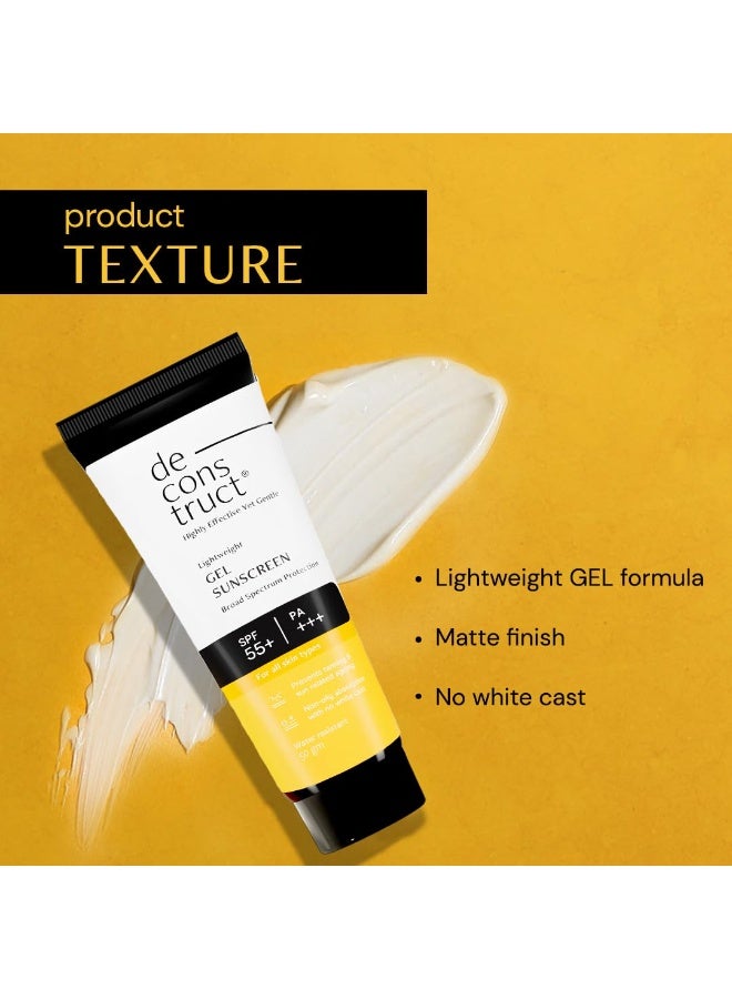 Deconstruct Face Gel Sunscreen SPF 50 + and PA+++ | Gel based sunscreen for oily, combination, acne prone & normal skin| Broad spectrum sunscreen, No White Cast, Lightweight - 50g each, pack of 2 - Image 4