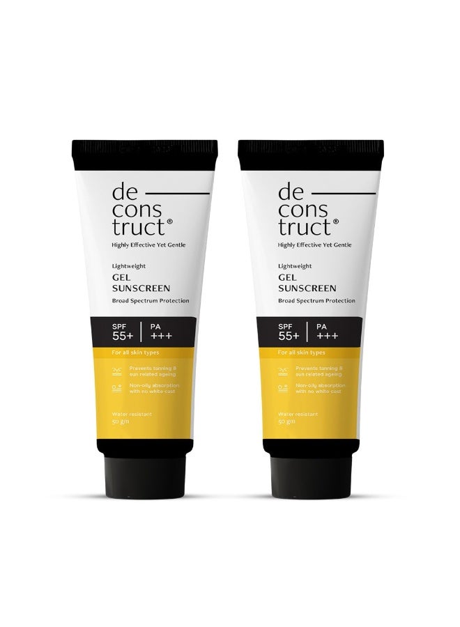 Deconstruct Face Gel Sunscreen SPF 50 + and PA+++ | Gel based sunscreen for oily, combination, acne prone & normal skin| Broad spectrum sunscreen, No White Cast, Lightweight - 50g each, pack of 2 - Image 1