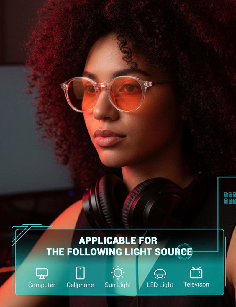 TIJN Orange Lens Blue Light Blocking Glasses – Round Frame, Dual AR Coating, Gaming & Computer Eyewear for Screen Use, Clear - Image 2