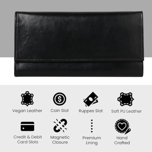 ShopMantra Wallet for Women's | Women's Wallet |Clutch |Vegan Leather | Holds Upto 6 Cards | 2 Notes and 1 Coin Compartment | Magnetic Closure | Black - Image 2