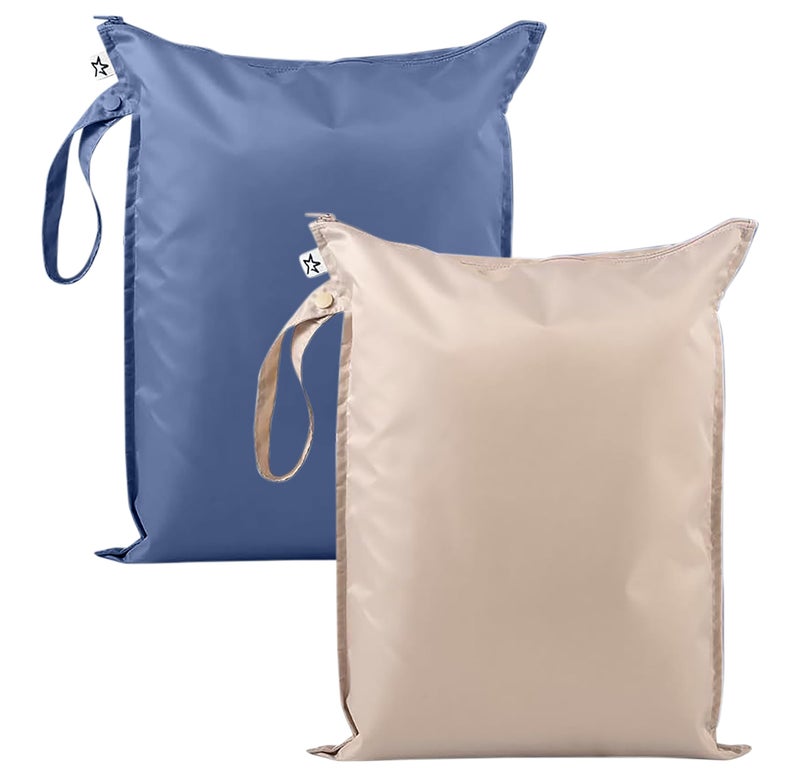 Tiny Twinkle MessProof Waterproof Wet Dry Bag 2Pack Reusable Wet Bags for Swimsuits Baby Clothes Leakproof Wet Bag for Travel Diaper Changes for Baby Periwinkle Pebble
