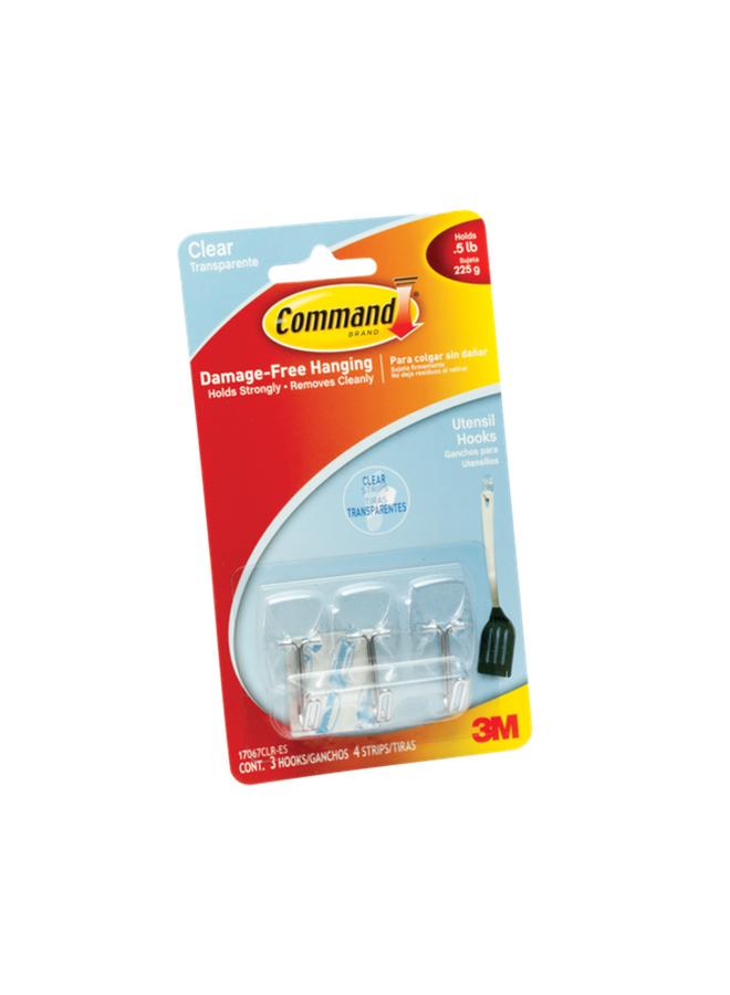 Command 3-Piece Damage Free Hanging Wire Self Adhesive Hook with 4 Strips Clear Small 117067CLR-ES  - Image 1