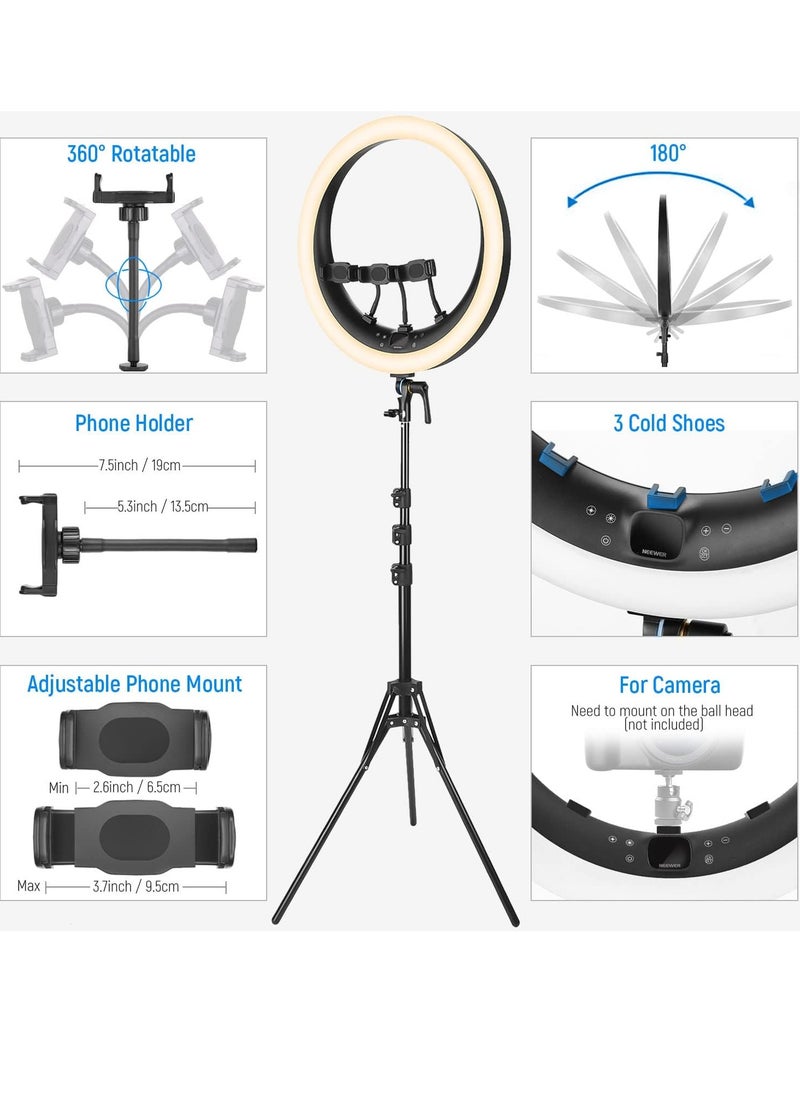 Generic - Ring Light RP19H 19-Inch with Stand and 3 Phone Holders – 2.4G Control, Continuous Dimming, LCD & Touch Control, 42W, CRI 97+, 2540 Lux, Perfect for Streaming, Home Office & Zoom Calls - Image 1
