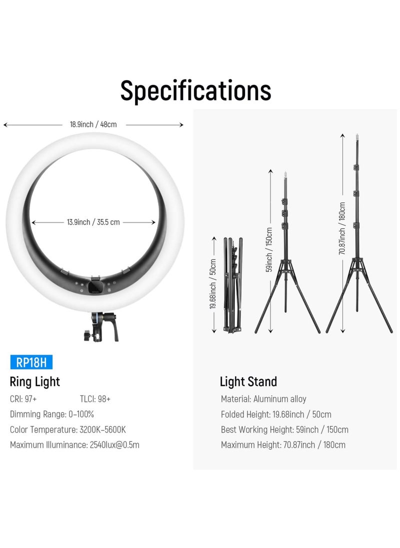 Generic - Ring Light RP19H 19-Inch with Stand and 3 Phone Holders – 2.4G Control, Continuous Dimming, LCD & Touch Control, 42W, CRI 97+, 2540 Lux, Perfect for Streaming, Home Office & Zoom Calls - Image 1