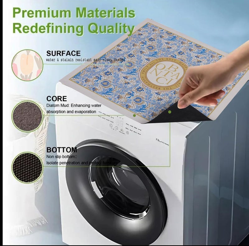 Home-Cloud Non-Slip Washing Machine Mat – Durable Waterproof Protective Cover for Washer & Dryer, Dust-Resistant Mat Ideal for Laundry Room & Kitchen Appliances | 60x60cm (Beige_Blue) - Image 3