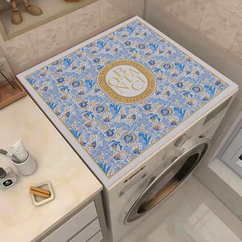 Home-Cloud Non-Slip Washing Machine Mat – Durable Waterproof Protective Cover for Washer & Dryer, Dust-Resistant Mat Ideal for Laundry Room & Kitchen Appliances | 60x60cm (Beige_Blue) - Image 1