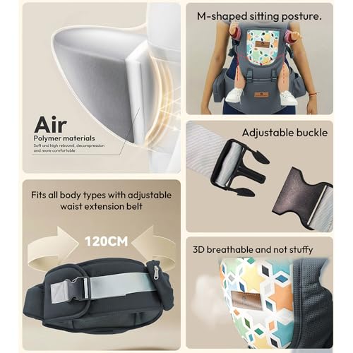StarAndDaisy 4-in-1 Baby Carrier for 0 to 3 Year Baby/Kangaroo Bag with Comfortable Soft Hip Seat/Baby Carrier - 4 Carrying Positions, 2 Storage Pockets (Grey) - Image 3