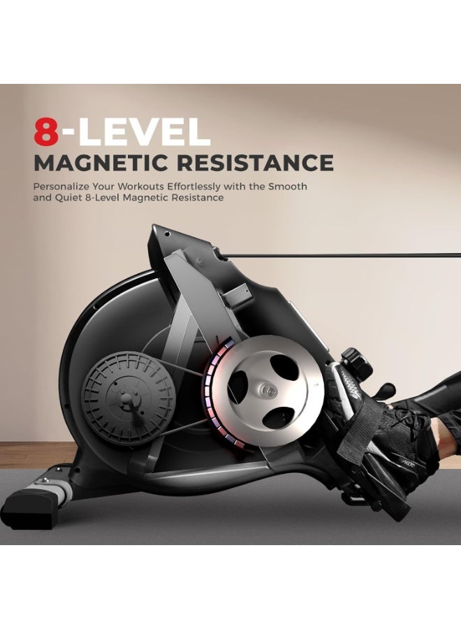 Sunny Magnetic Rowing Machine for Home, Rower Machine with Extended Slide Rail, Full-Body Workout, Low-Impact, Compact and Adjustable Resistance, Super Quiet and Smooth - Image 4