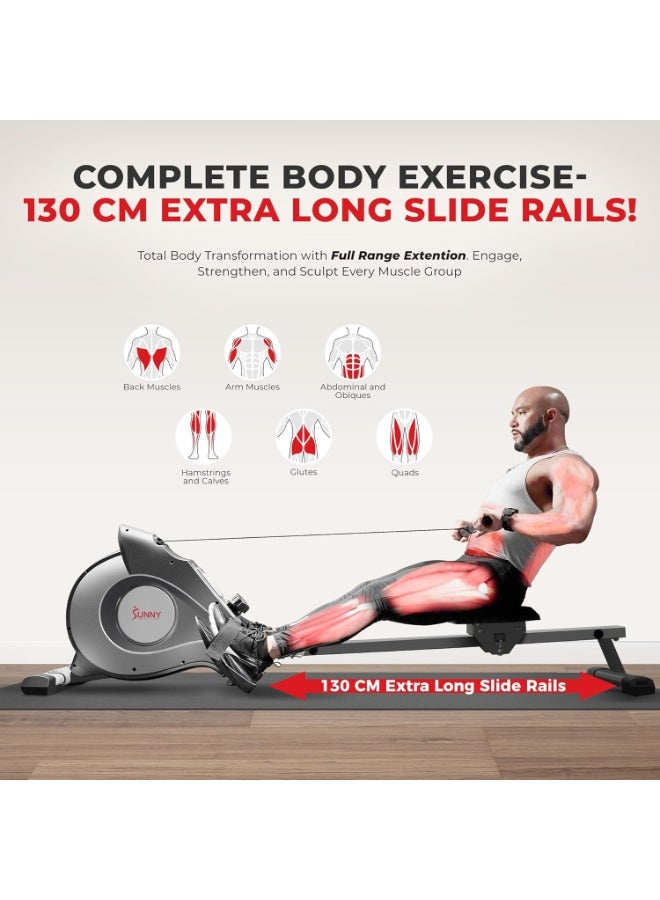 Sunny Magnetic Rowing Machine for Home, Rower Machine with Extended Slide Rail, Full-Body Workout, Low-Impact, Compact and Adjustable Resistance, Super Quiet and Smooth - Image 3