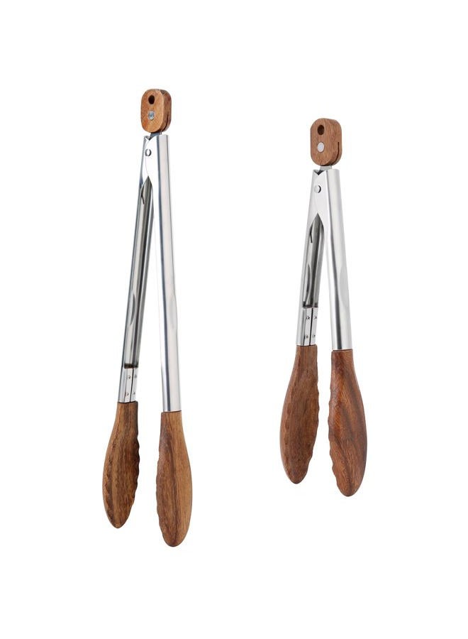 Donxote Kitchen Tongs Set - 9" & 12" Anti-Slip Long Wooden Cooking Tongs for BBQ, Grilling, Salad Tossing & Serving - Heat Resistant, Non-Stick Stainless Steel Handles with Hanging Hole - Image 1