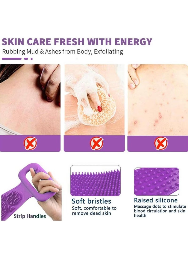 JAJEEK Silicone Body Scrubber Bath Towel Belt – 2-Sided Silicone Back Scrubber for Shower, Exfoliating Scrub for Soft Skin, Purple - Image 4