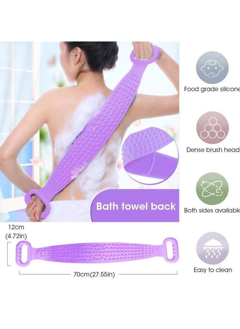 JAJEEK Silicone Body Scrubber Bath Towel Belt – 2-Sided Silicone Back Scrubber for Shower, Exfoliating Scrub for Soft Skin, Purple - Image 3