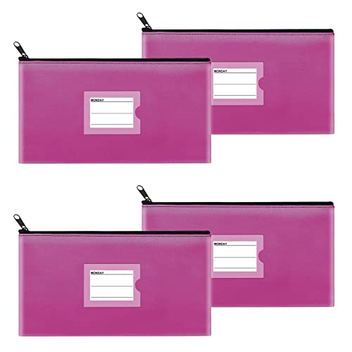 Sinzip 4 Pack Bank Deposit Money Bag, Heavy Duty Leatherette Security Zipper Wallet with Clear Window, Coin Bag, Cash Bag, Tool Pouch, Assorted Colors (4 Pack Hot Pink) - Image 1