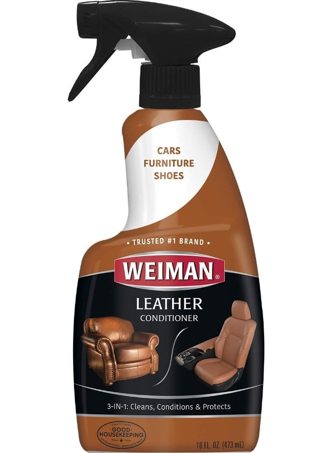 Weiman منظف ومكيف الجلد ويمن 470 مل – تنظيف عميق، تغذية ورعاية واقية للأثاث الجلدي، مقاعد السيارات، السترات، الحقائب، الأحذية وجميع الأسطح الجلدية المنتهية مع لمعان يدوم طويلاً - Image 1