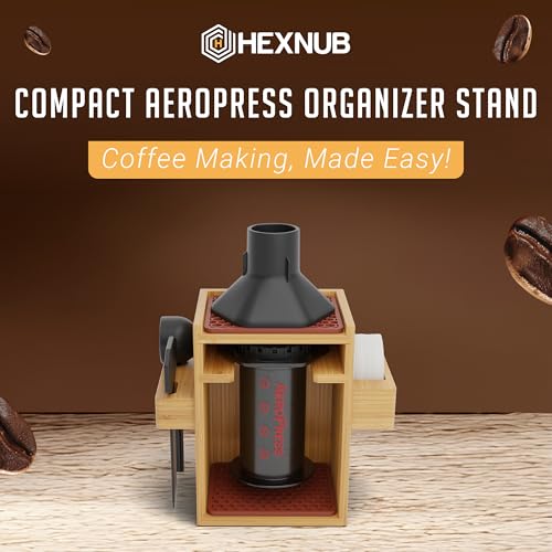 HEXNUB – Compact AeroPress Organizer Stand, Bamboo Coffee Caddy for AeroPress Coffee Maker, Accessories, Filters, Cups, Includes Mats - Brown - Image 2