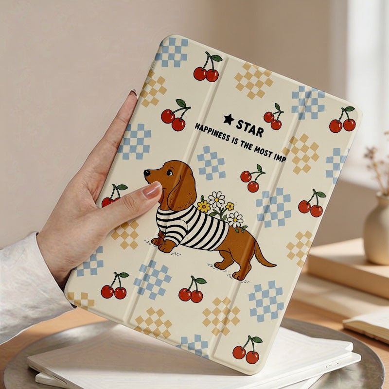 Tablet Case for iPad, Dachshund Cherry Checkerboard, iPad Case for Mini Air Pro 4 5 6 7 8 9 10 11 12, for 7.9 8.3 9.7 10.2 10.5 10.9 11 12.9 13 inch Clear Protective Anti-Drop Cover with Stand - Image 4