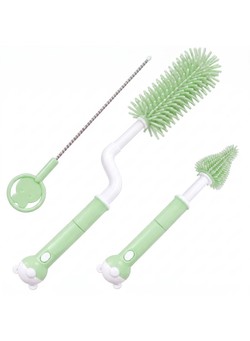 Only Baby Baby Bottle Brush Set 3 Pieces, Food-Grade Silicone Bottle Cleaning Brush with 360 Rotating Head, Teat Brush and Straw Cleaner, Removable Heads for Feeding Bottles, Nipples, Cups & Straws - Image 1