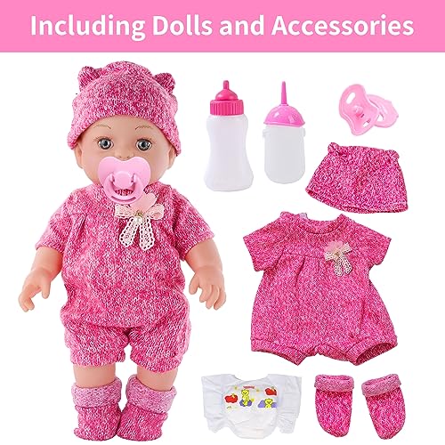 DONTNO 12 Inch Baby Doll with Clothes and Accessories, Reborn Alive Baby Doll Feeding and Caring Set with Baby Bottles Diaper Nipple for Little Girls Pretend Play Set - Image 2