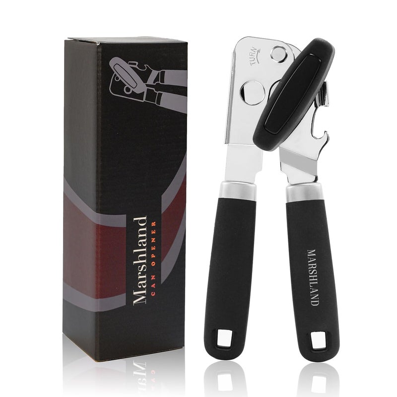 Marshland Tin Opener UK  Stainless Steel Soft Handled ManualMagnetic Heavy Duty Can Opener That Works for Arthritis Hands  Black