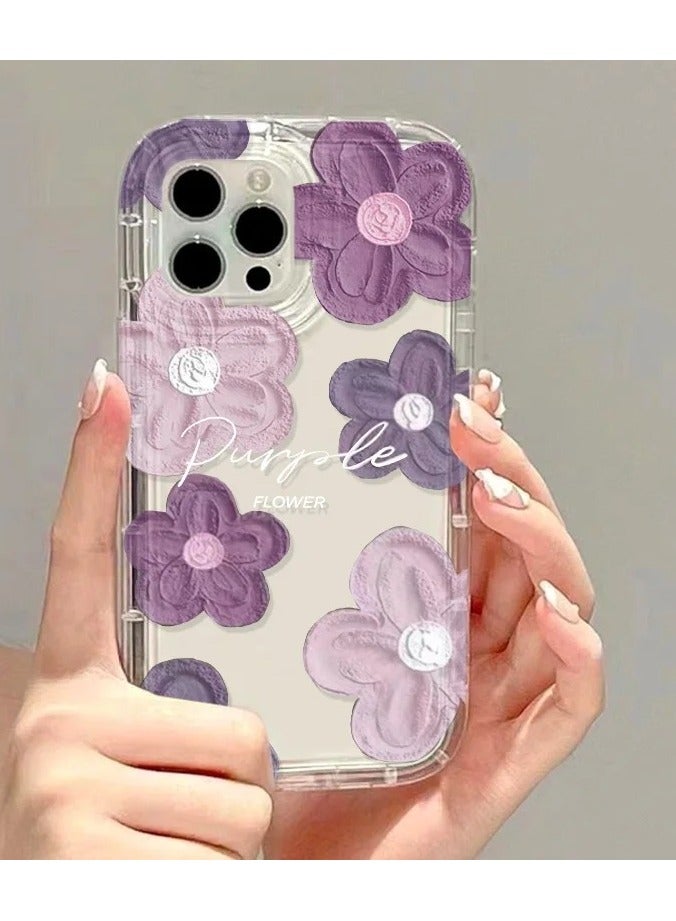 Clear Floral Case for iPhone 16 Pro Max – Space-Style Transparent Design with Pink Purple Flower Pattern, Shockproof & Stylish - Image 2