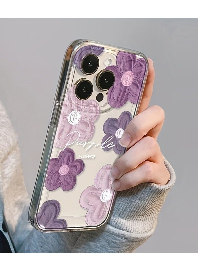 Clear Floral Case for iPhone 16 Pro Max – Space-Style Transparent Design with Pink Purple Flower Pattern, Shockproof & Stylish - Image 4