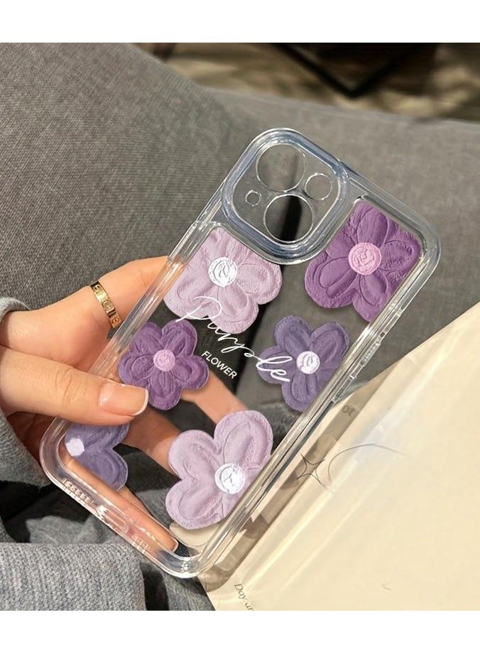 Clear Floral Case for iPhone 16 Pro Max – Space-Style Transparent Design with Pink Purple Flower Pattern, Shockproof & Stylish - Image 5