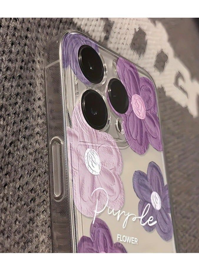 Clear Floral Case for iPhone 16 Pro Max – Space-Style Transparent Design with Pink Purple Flower Pattern, Shockproof & Stylish - Image 3