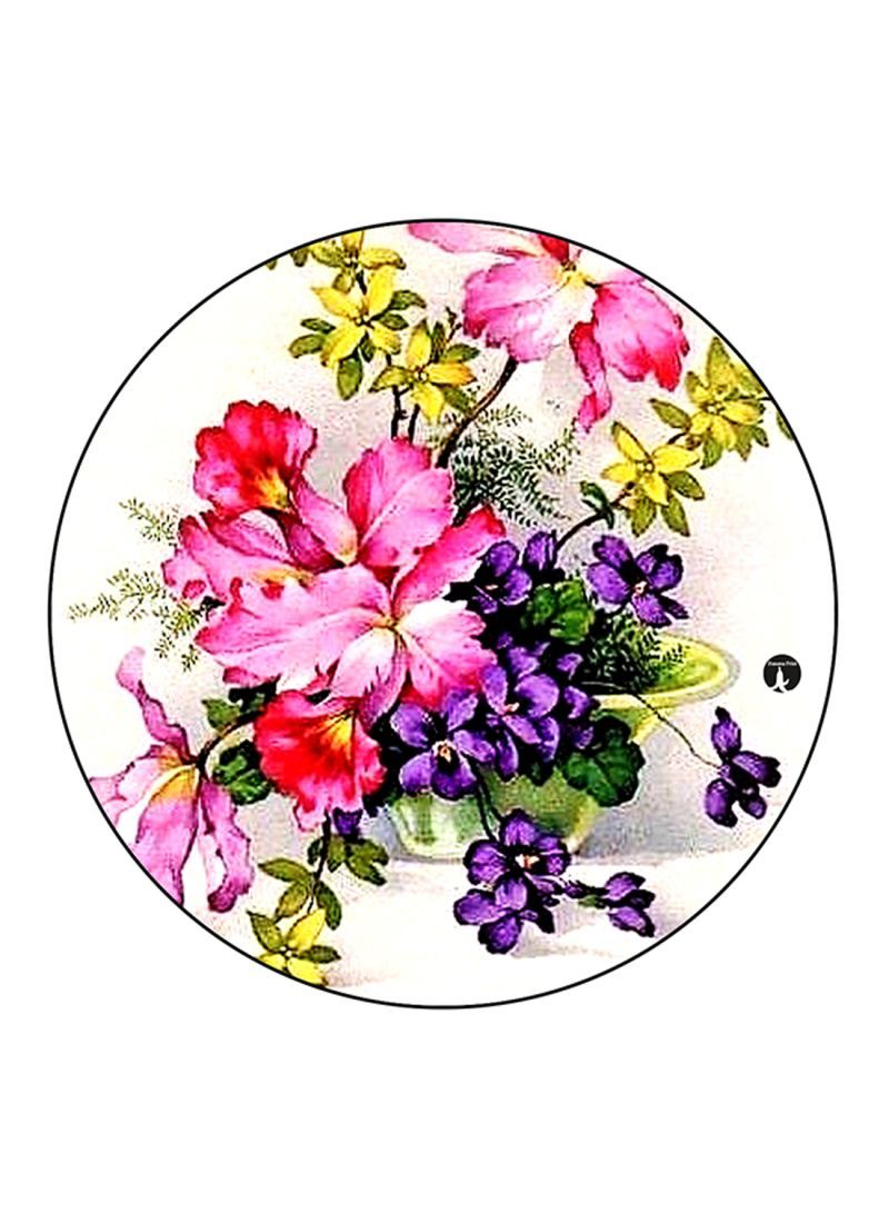 RKN Flowers Printed Mouse Pad Round  Multicolour