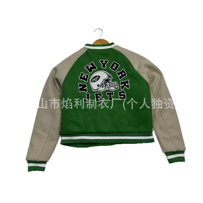 Classic American Football Jersey Bomber Jacket Men Patchwork Short Coat - Image 5