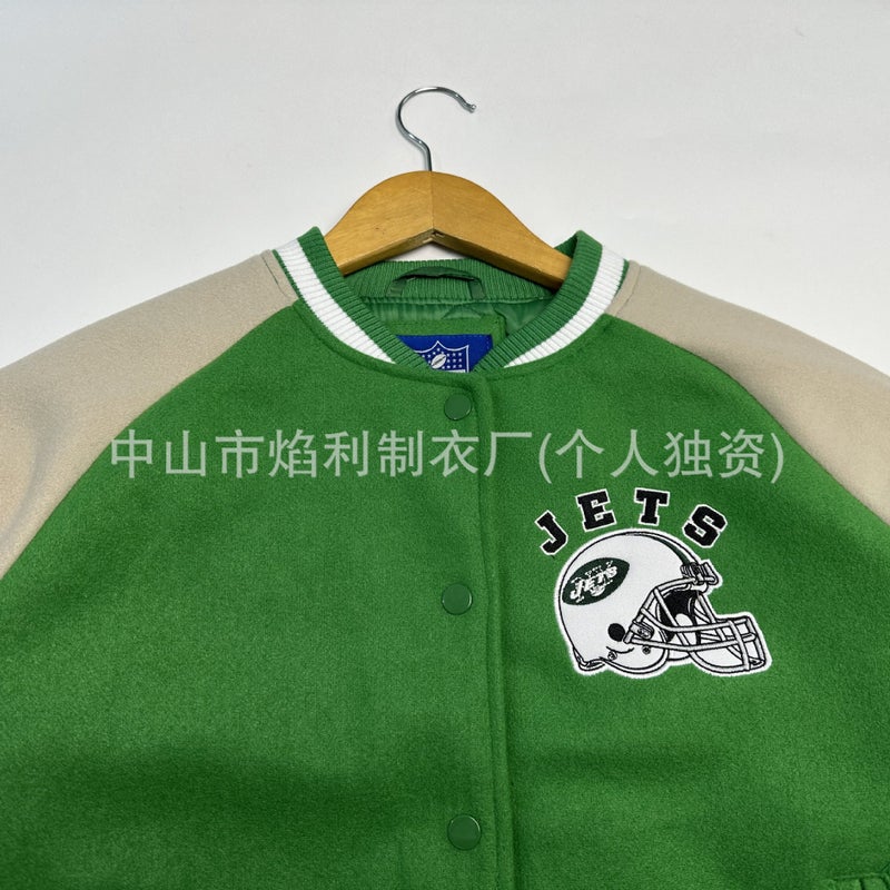 Classic American Football Jersey Bomber Jacket Men Patchwork Short Coat - Image 4