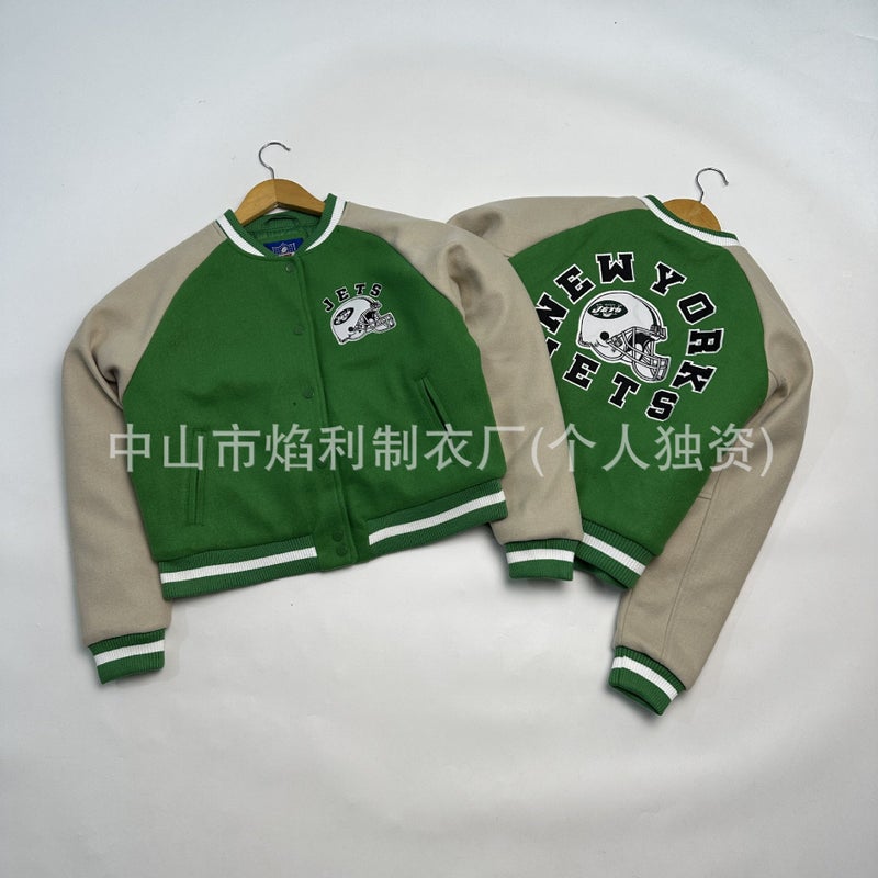 Classic American Football Jersey Bomber Jacket Men Patchwork Short Coat - Image 1