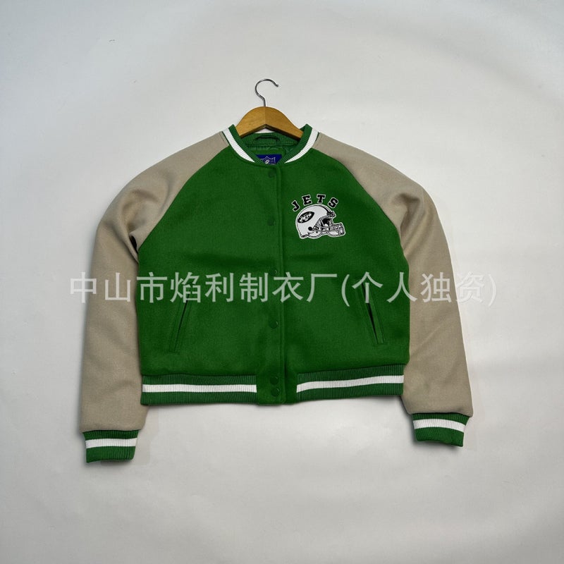 Classic American Football Jersey Bomber Jacket Men Patchwork Short Coat - Image 2