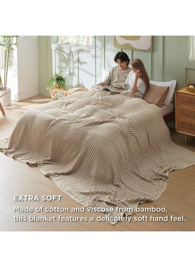 Bedsure Bedsure Cooling Cotton Waffle Oversized King Blanket - Lightweight Breathable Blankets Rayon Derived from Bamboo for Hot Sleepers, Luxury Throws for Bed and Sofa, Taupe, 120x96 Inches  - Image 3