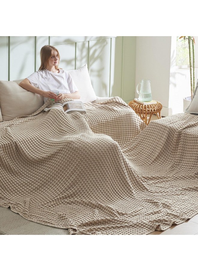 Bedsure Bedsure Cooling Cotton Waffle Oversized King Blanket - Lightweight Breathable Blankets Rayon Derived from Bamboo for Hot Sleepers, Luxury Throws for Bed and Sofa, Taupe, 120x96 Inches  - Image 2
