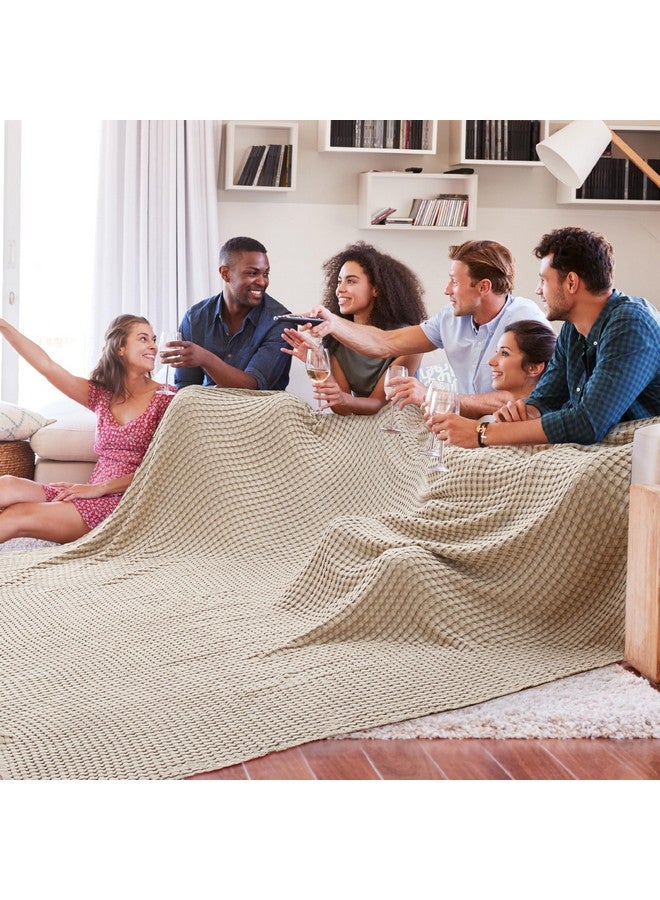 Bedsure Bedsure Cooling Cotton Waffle Oversized King Blanket - Lightweight Breathable Blankets Rayon Derived from Bamboo for Hot Sleepers, Luxury Throws for Bed and Sofa, Taupe, 120x96 Inches  - Image 1