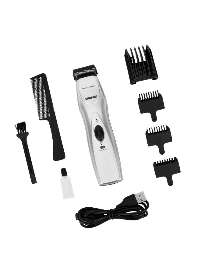 Geepas Rechargeable Men’s Trimmer – 90 Min Runtime Lithium Battery, Sharp Stainless Steel Blades & 4 Guide Combs for Beard & Hair Styling – Ergonomic Design, Silver, 2-Year Warranty - Image 2