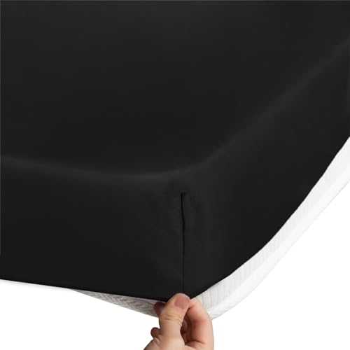 Coldwind Cot Sheets 31" x 75", Cot Size Sheet Fitted with Narrow Twin/Camp Bunk/Rvs Bunk/Guest Beds/Army Cots/Trifold Mattress, Super Soft Breathable Microfiber Bed Cover, Bottom Sheet, Black - Image 4